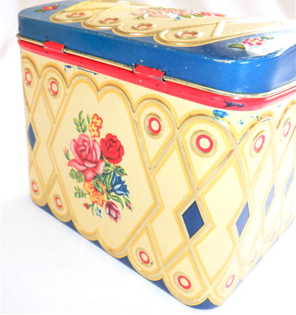 Antique Hinged-Lid Biscuit Tin by Gray Dunn of Scotland: 'ROSE CHEST'