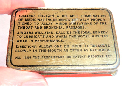 IDALOIDS LOZENGES Antique Tin Pocket Container, by The Drug Trading Company Limited Toronto, CANADA