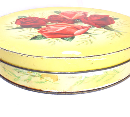 PEAK FREAN BISCUIT COMPANY LIMITED, presents a vintage Large Round Cookie Tin: 'THE FIVE-ROSE BOUQUET'