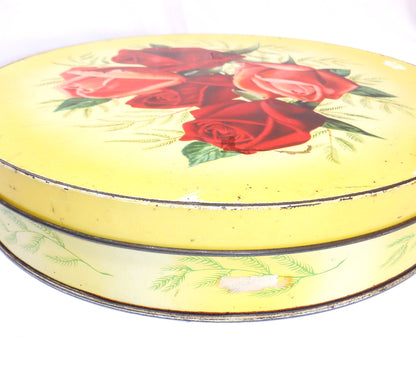 PEAK FREAN BISCUIT COMPANY LIMITED, presents a vintage Large Round Cookie Tin: 'THE FIVE-ROSE BOUQUET'