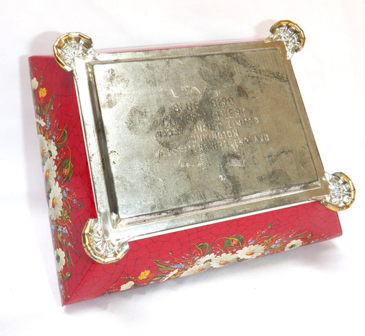 BLUE BIRD Vintage Ornate Confectionery Tin by Harry Vincent Limited: CRACKLED RED WILD DAISIES #1