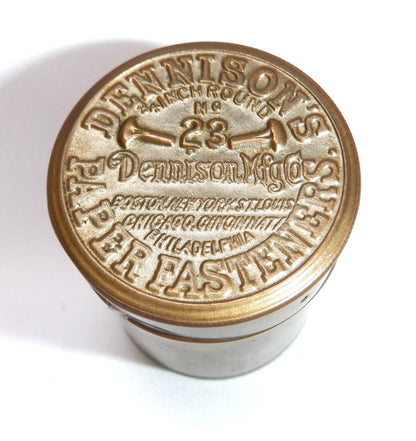 Antique Gold Tin Can Container from The United States of America: 'DENNISON'S No. 23 PAPER FASTENERS'