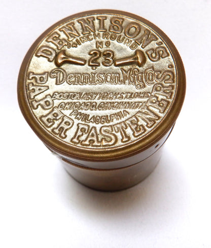 Antique Gold Tin Can Container from The United States of America: 'DENNISON'S No. 23 PAPER FASTENERS'