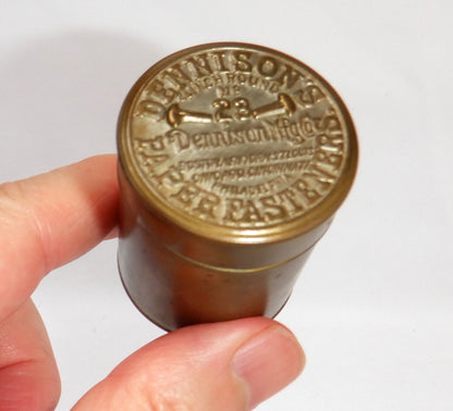 Antique Gold Tin Can Container from The United States of America: 'DENNISON'S No. 23 PAPER FASTENERS'