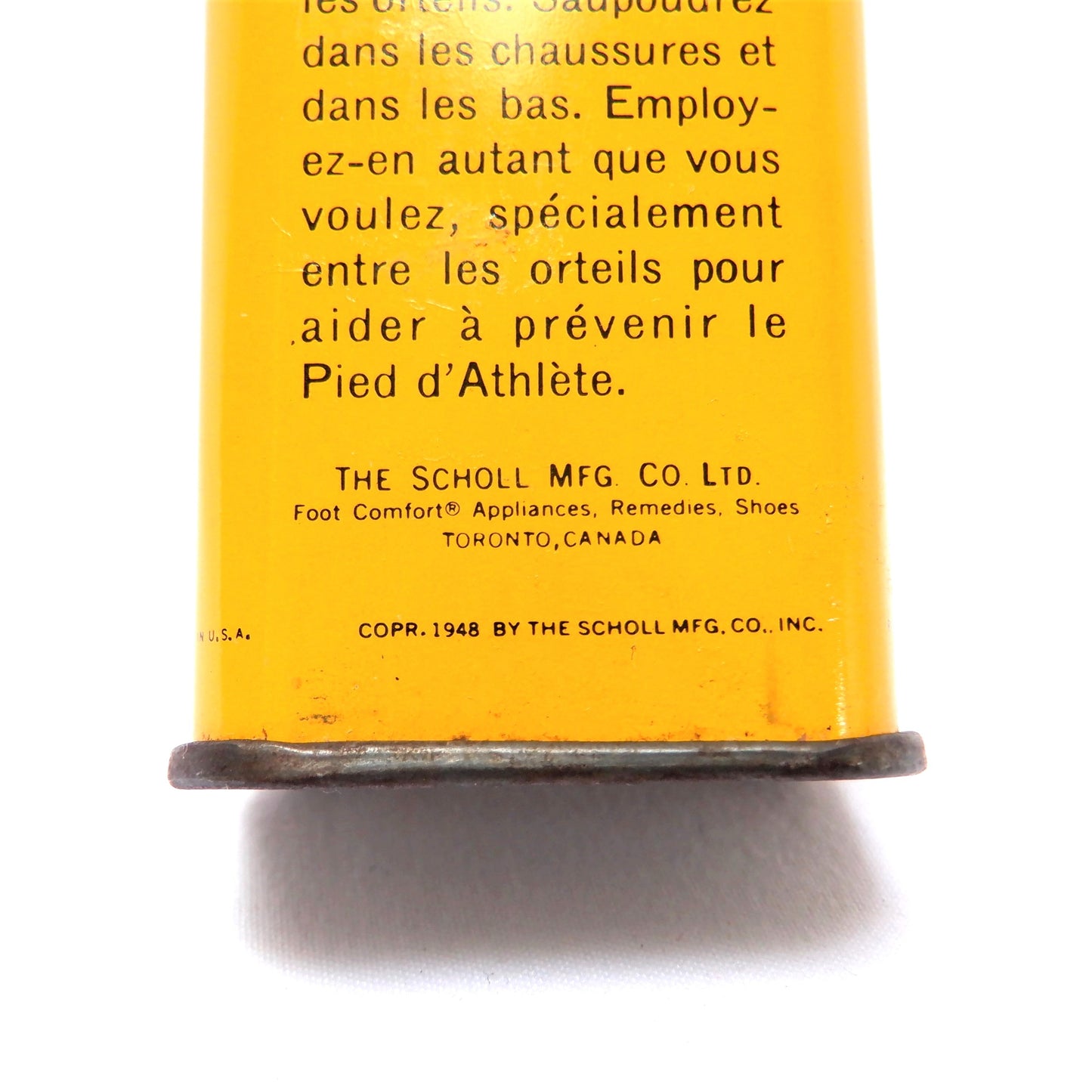 DR. SCHOLL'S SOOTHING FOOT POWDER SHAKER, Vintage Yellow Tin Container with Original Contents!