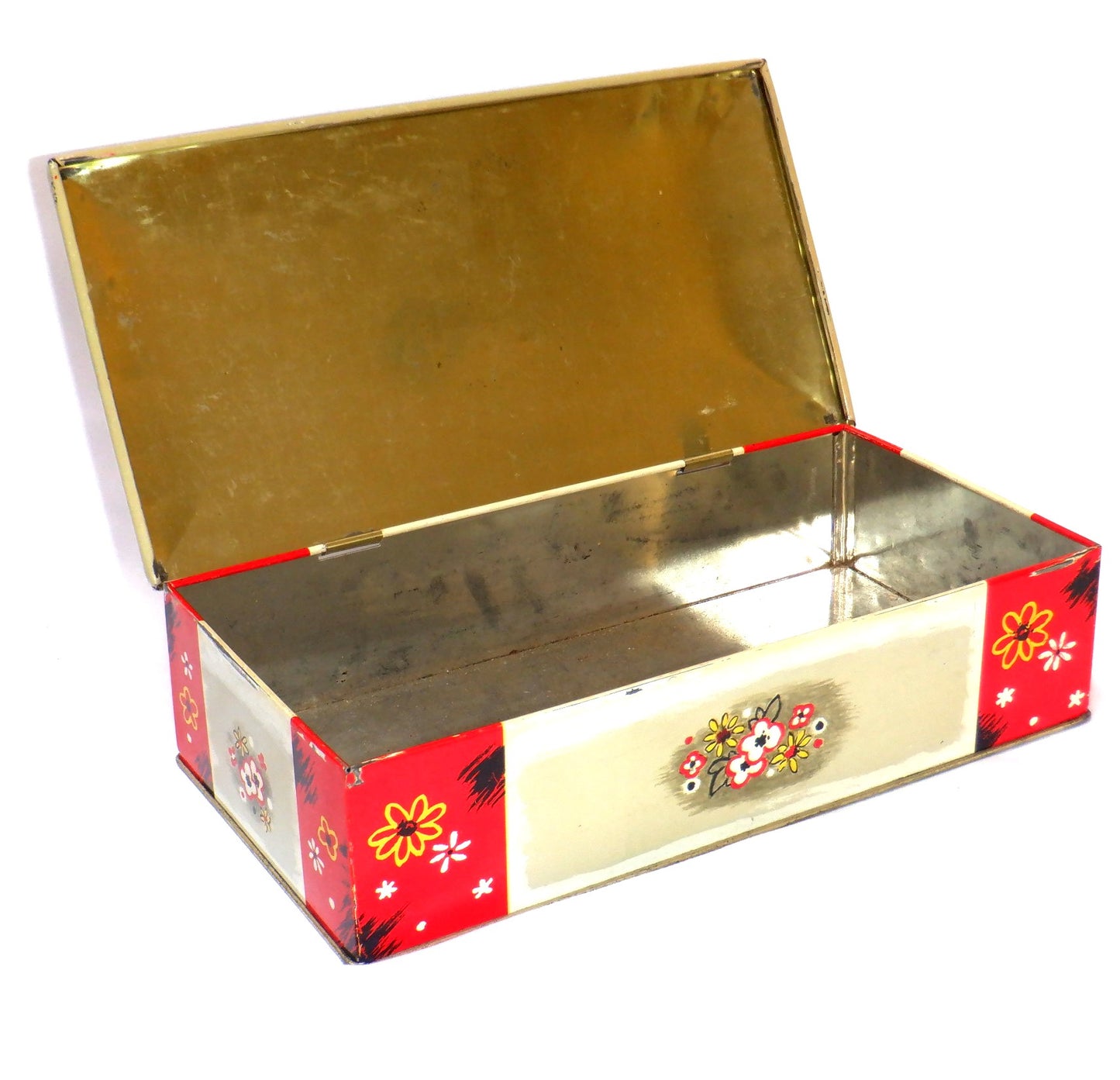 Vintage Hinged-Lid Tin Can Container by BLUEBIRD CONFECTIONERY: 'Flower-Power'