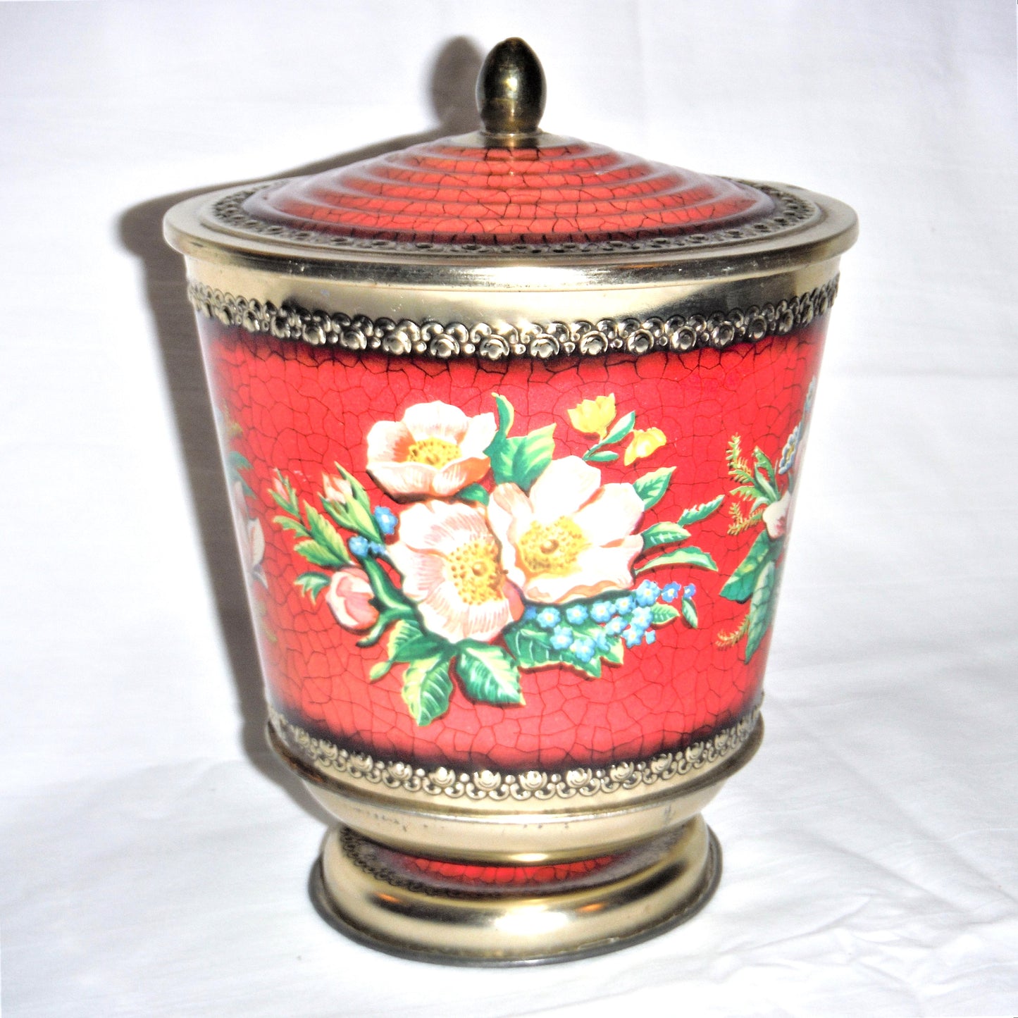 Vintage Round Tin Can in Pink Faux Crackle-Like Finish, Made in England