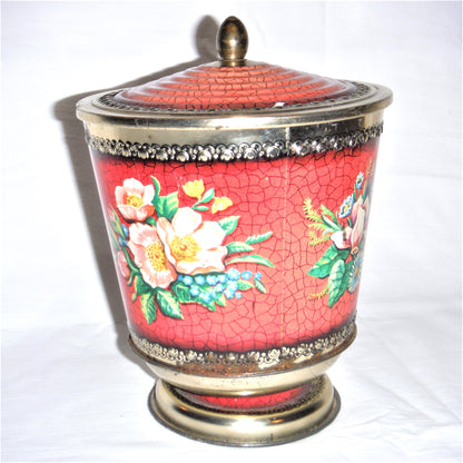 Vintage Round Tin Can in Pink Faux Crackle-Like Finish, Made in England