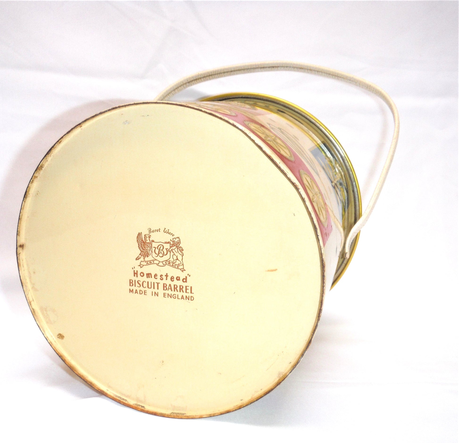 Vintage Tin Pail Biscuit Barrel with Original Handle by BARET WARE