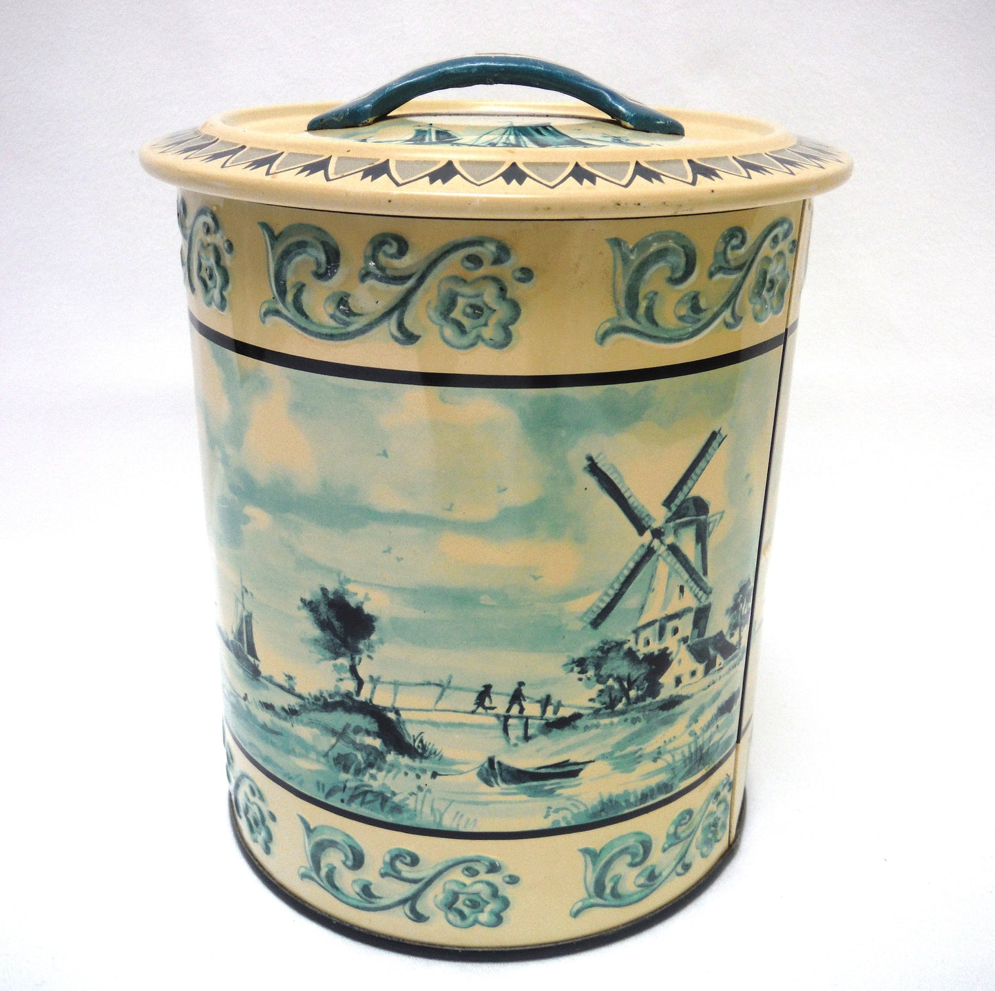 Vintage Tea Caddy from Western Germany: 'SAILING SHIPS and DUTCH DELFTS-LIKE WINDMILLS'