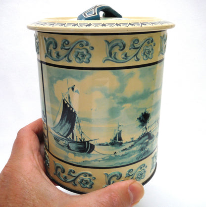 Vintage Tea Caddy from Western Germany: 'SAILING SHIPS and DUTCH DELFTS-LIKE WINDMILLS'