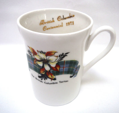 Vintage 1971 British Columbia Tartan Centennial Coffee Mug, by Crown Prince Bone China of England