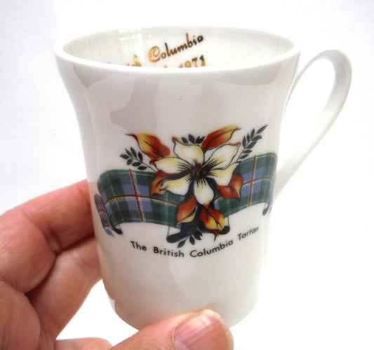 Vintage 1971 British Columbia Tartan Centennial Coffee Mug, by Crown Prince Bone China of England