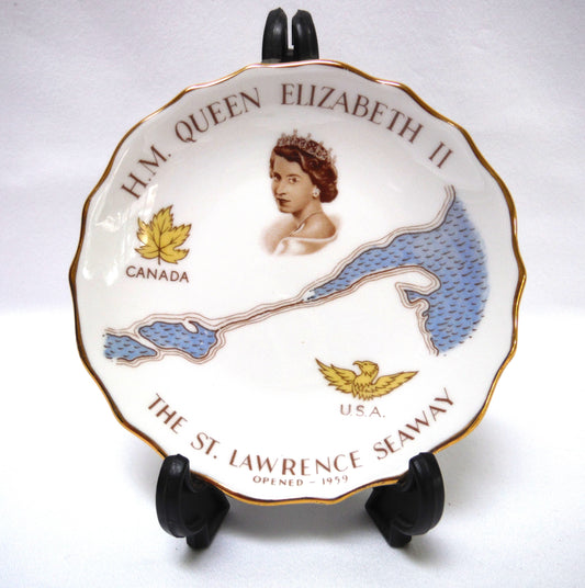 H.M. QUEEN ELIZABETH II SOUVENIR TRINKET TRAY: Celebrating The 1959 St. Lawrence Seaway Opening
