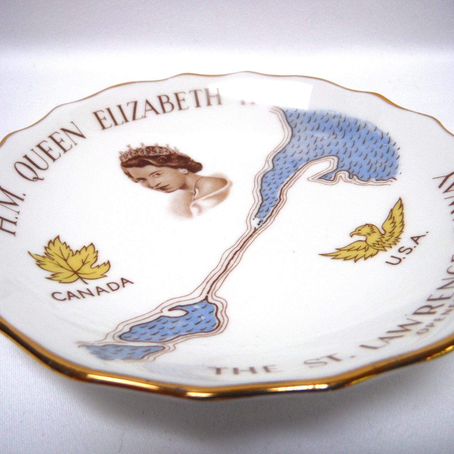 H.M. QUEEN ELIZABETH II SOUVENIR TRINKET TRAY: Celebrating The 1959 St. Lawrence Seaway Opening