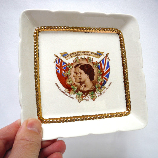H.M. QUEEN ELIZABETH II and PRINCE PHILIP 1959 SQUARE PORTRAIT SOUVENIR TRAY: Celebration of The St. Lawrence Seaway Opening and State Visit To Canada