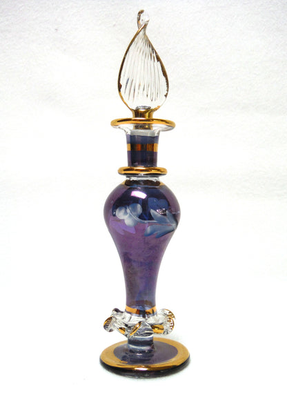 MINIATURE EGYPTIAN PERFUME BOTTLE: 'Nefertitis Tears 18 K gold glided, amethyst toned, mouth blown, hand-cut'