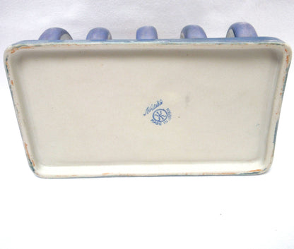 VINTAGE NORITAKE JAPANESE TOAST RACK: Blue with Black Trim in Iridescent Gloss Finish, with a Perched Red Bird Centerpiece
