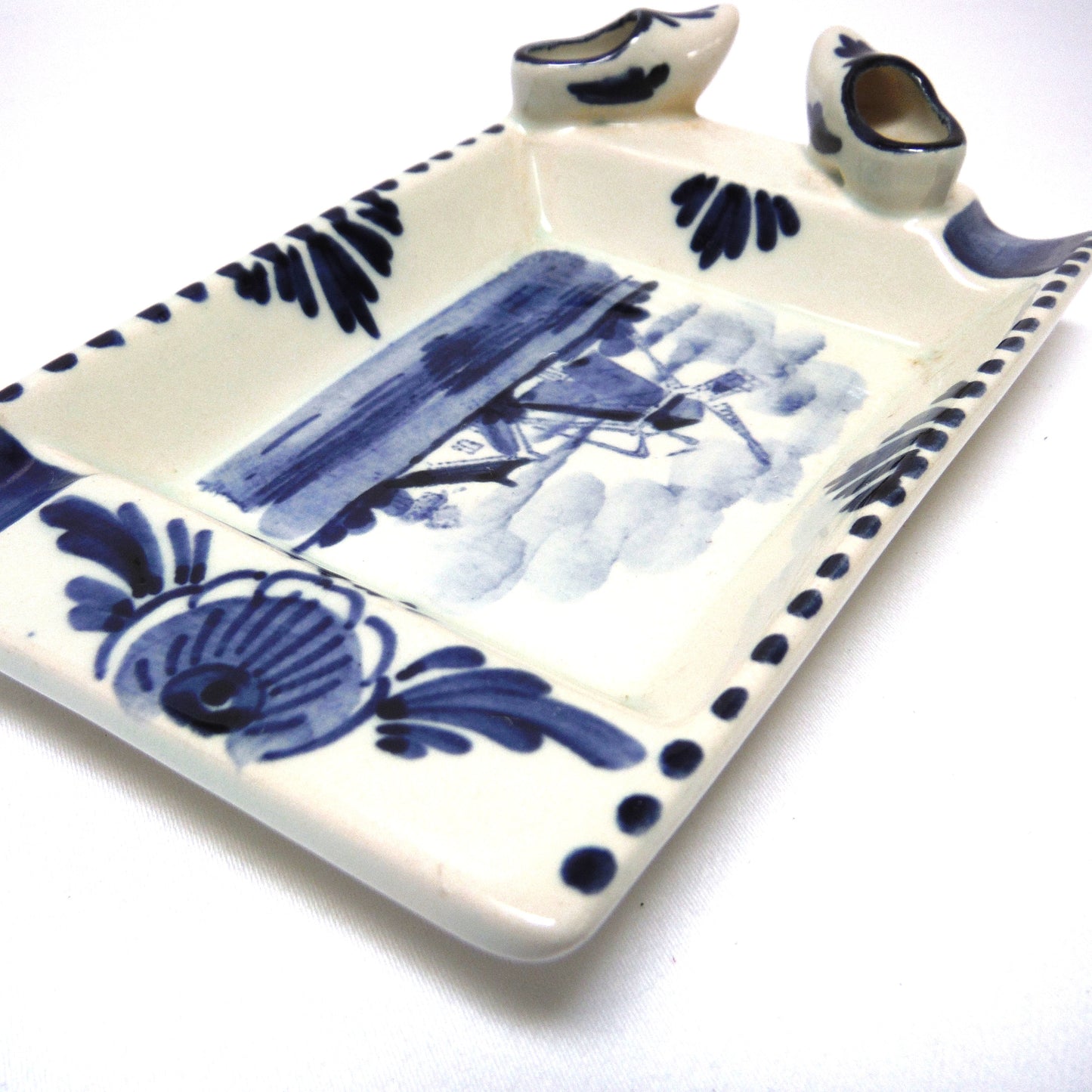 Vintage Delft Blue Rectangular Trinket Dish Holland Windmill and Clogs Ash Tray