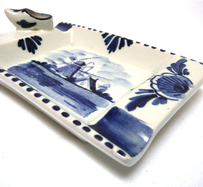 Vintage Delft Blue Rectangular Trinket Dish Holland Windmill and Clogs Ash Tray