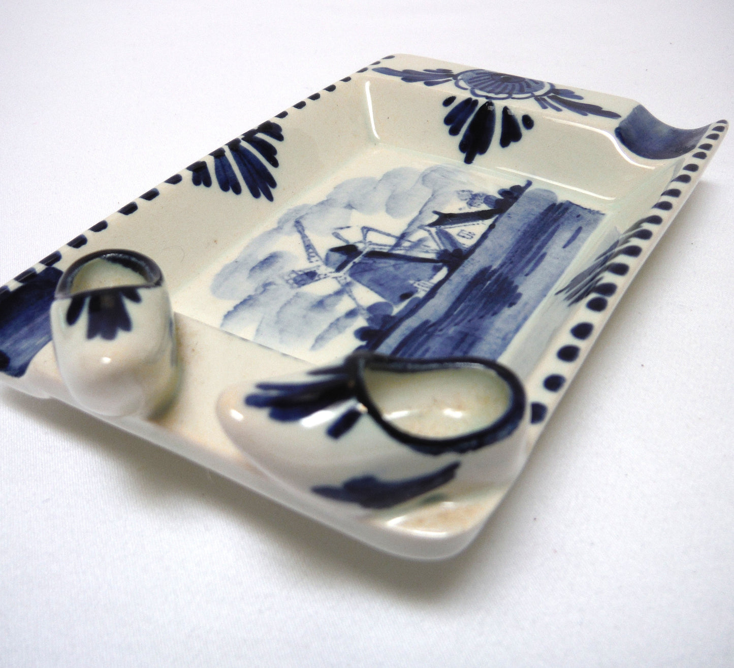 Vintage Delft Blue Rectangular Trinket Dish Holland Windmill and Clogs Ash Tray