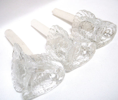 Miniature Set of THREE Clear Glass Tapered Candle Holders: GOBBLE-GOBBLE, TURKEY-TURKEYS!