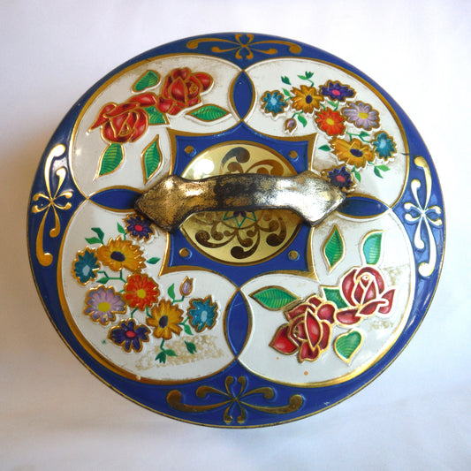Embossed Flower Tin with Removable Top, Vintage Tin by GRAY DUNN BISCUITS OF SCOTLAND