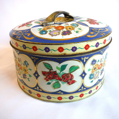 Embossed Flower Tin with Removable Top, Vintage Tin by GRAY DUNN BISCUITS OF SCOTLAND