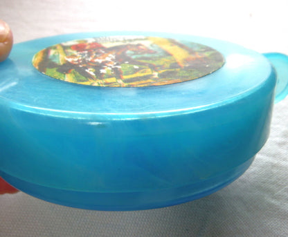 Vintage Portable Collapsing Travel Mug in Turquoise Blue: ROYAL CANADIAN MOUNTED POLICE, by "Collaps-A-Mug" of Hong Kong