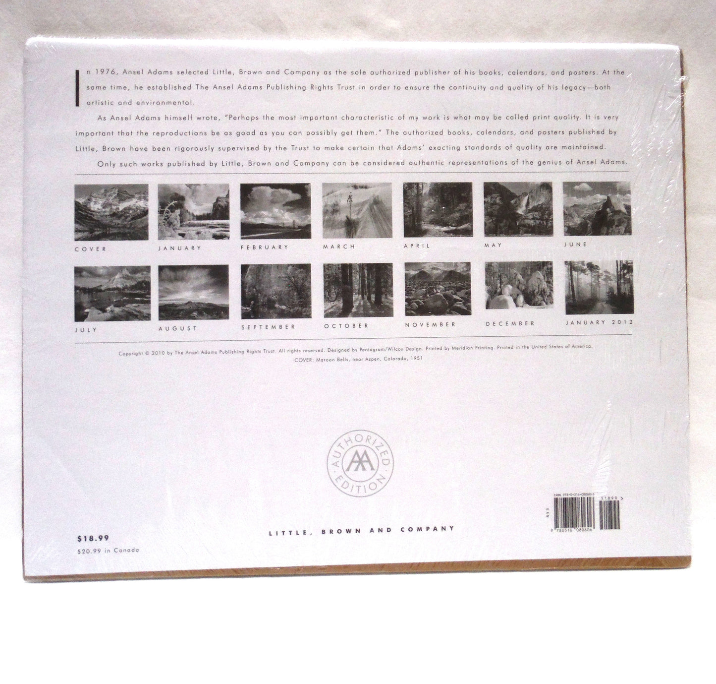 2011 ANSEL ADAMS Large Sized 14-Image Yearly Spiral Bound Wall Calendar, by Little Brown & Company