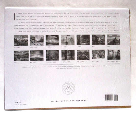 2011 ANSEL ADAMS Large Sized 14-Image Yearly Spiral Bound Wall Calendar, by Little Brown & Company