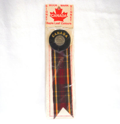 1986 CANADA 5-Cent Coin & Fabric BOOKMARK, Rare Maple Leaf Tartan Colours by Signet