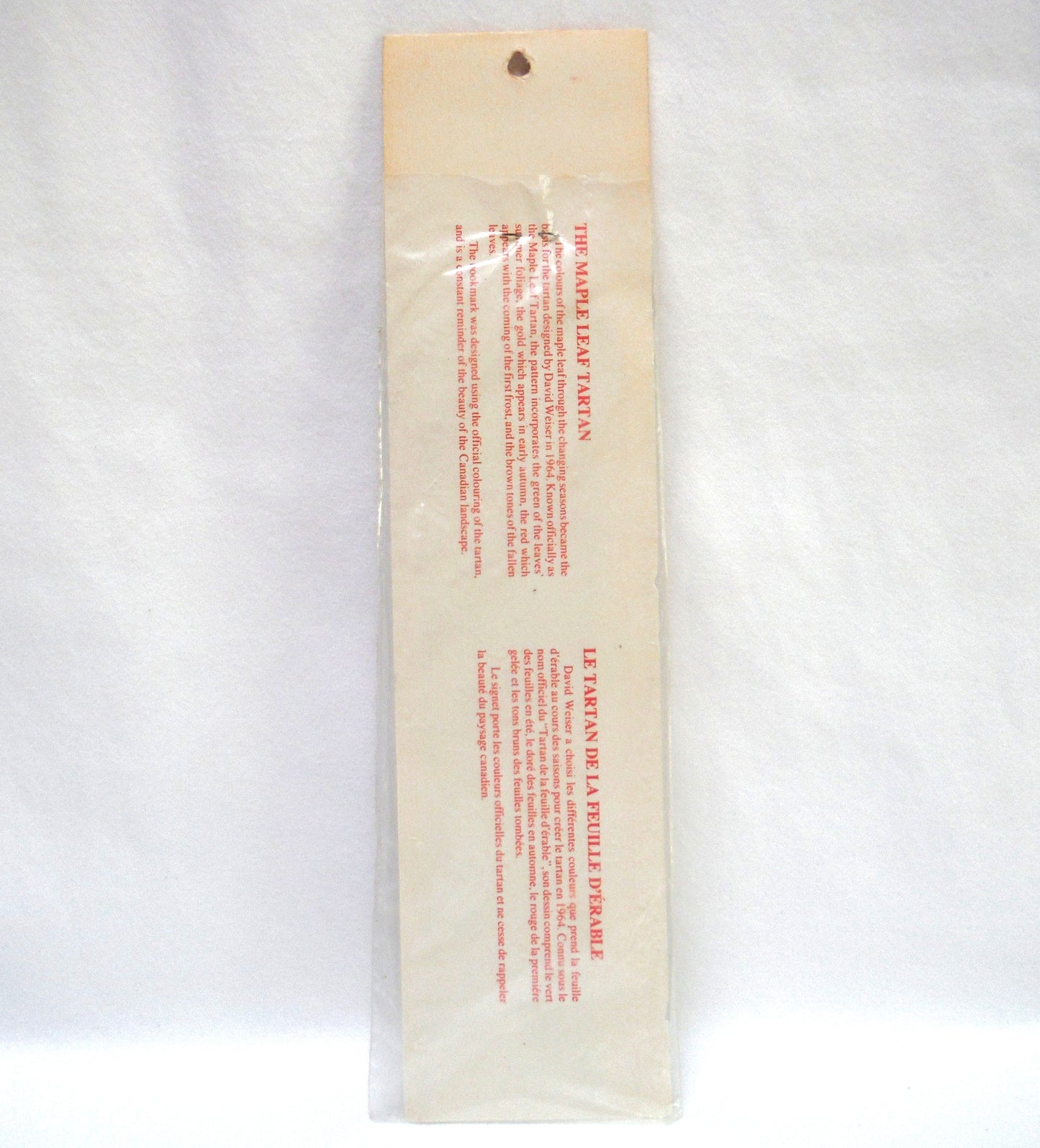 1986 CANADA 5-Cent Coin & Fabric BOOKMARK, Rare Maple Leaf Tartan Colours by Signet