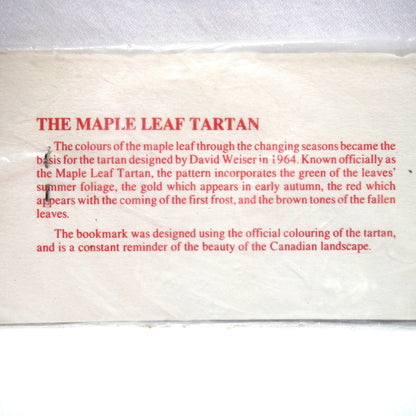 1986 CANADA 5-Cent Coin & Fabric BOOKMARK, Rare Maple Leaf Tartan Colours by Signet