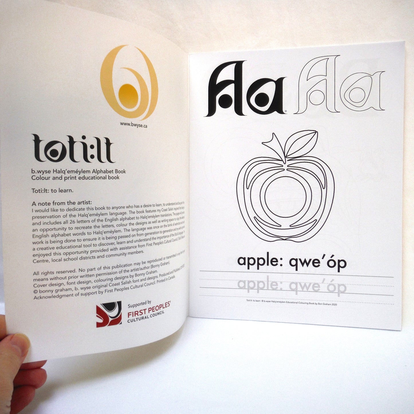 Halq’eméylem Educational Alphabet Coloring Workbook, by Bonny Graham, 2020