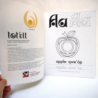 Halq’eméylem Educational Alphabet Coloring Workbook, by Bonny Graham, 2020