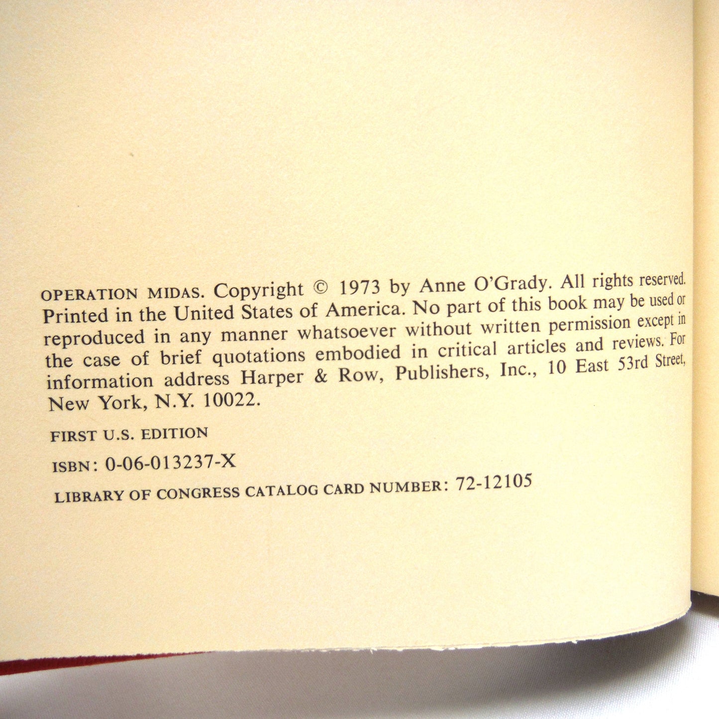 OPERATION MIDAS, An Adventure Novel by Anne O'Grady (1973 1st Ed.)