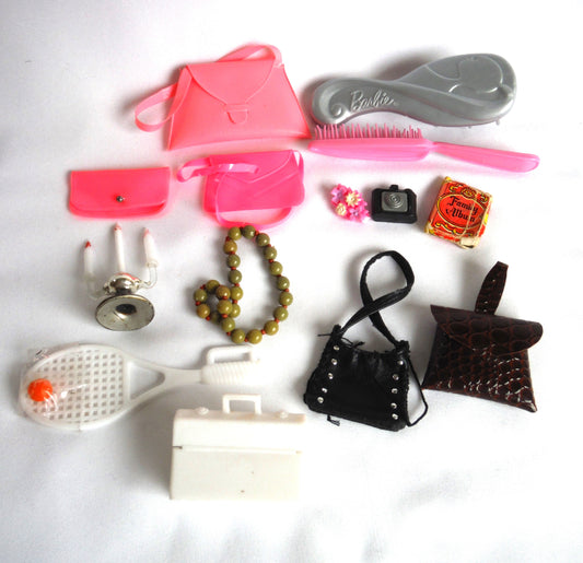 MADDIE MOD ACCESSORIES PACKAGE, For any 11.5-inch Tall Barbie Doll: LOT 4, ASSORTED ITEMS: such as BARBIE BRAND BRUSH, TENNIS RACQUET AND BALL.