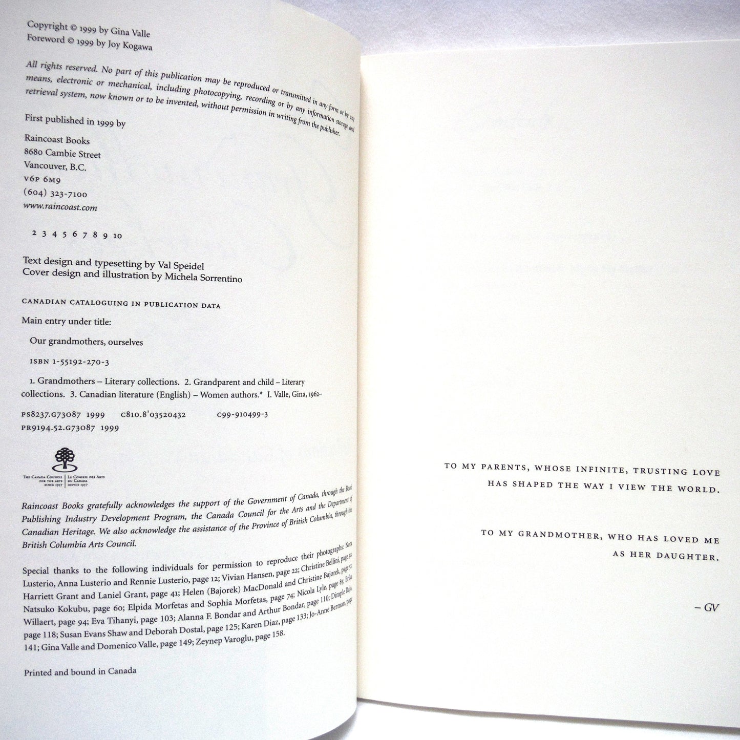 OUR GRANDMOTHERS, OURSELVES, Reflections of Canadian Women, Edited by Gina Valle (1999 1st Ed.)
