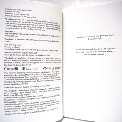 MÉGANTIC, A Deadly Mix of Oil, Rail, and Avarice, by Anne-Marie Saint-Cerny (2020 1st Ed.)