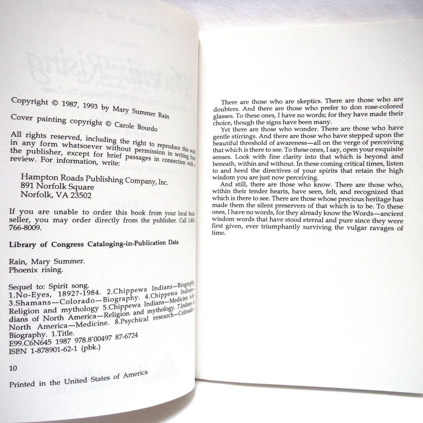 PHOENIX RISING, No-Eyes' Vision Of the Changes To Come, by Mary Summer Rain (1993 1st Ed.)