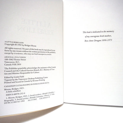 A LITTLE REBELLION, by Bridget Moran (1992 1st Ed.)