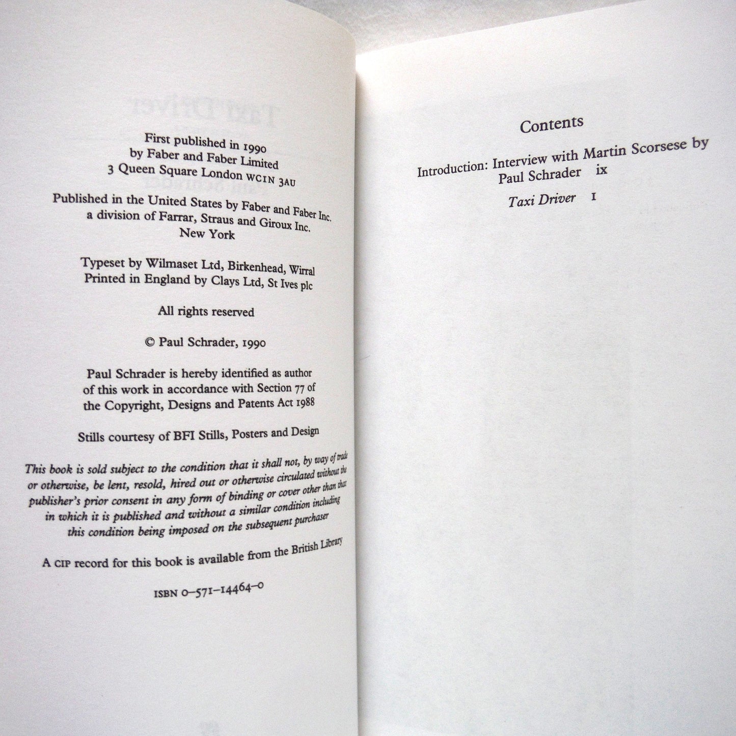 TAXI DRIVER, The Screenplay by Paul Schrader (1990 1st Ed.)