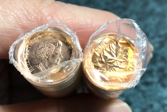 2009/2010 CANADIAN PENNY, TWO Brand New Uncirculated Full Rolls of 50 each (Magnetic & Non-Magnetic)