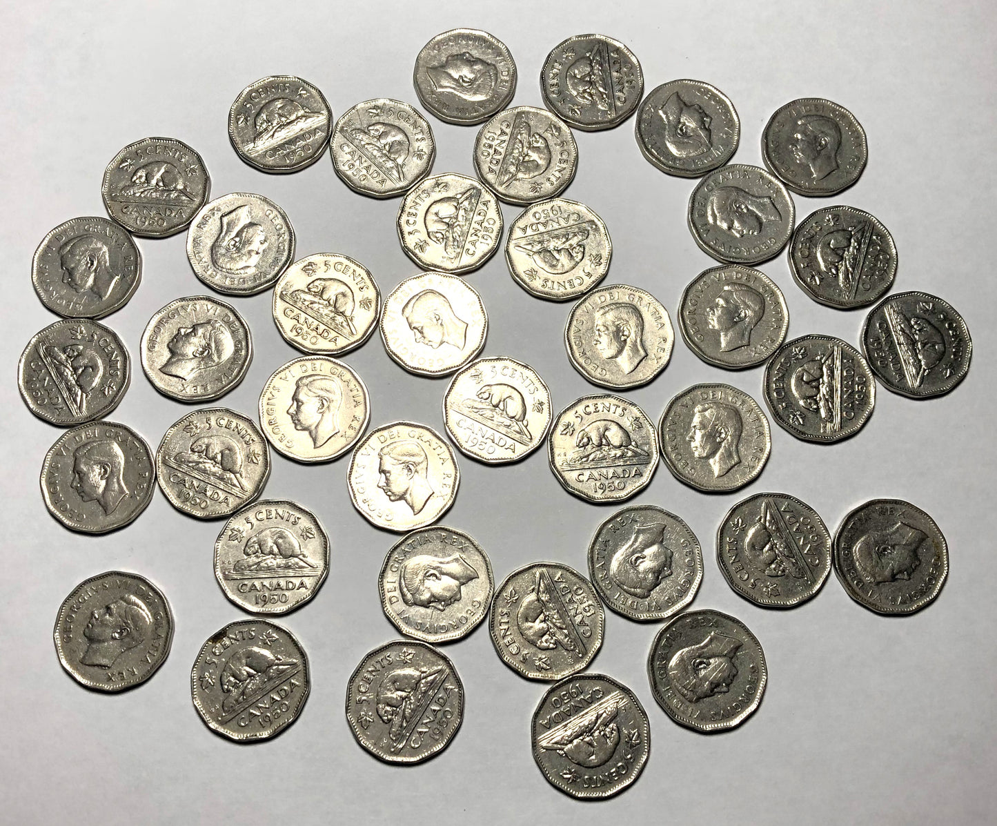 1950 Canadian 5-Cent King George VI NICKELS in Circulated Good Condition, EACH