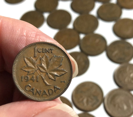 1941 Canadian 1-Cent King George VI PENNIES in Circulated Good Condition. EACH