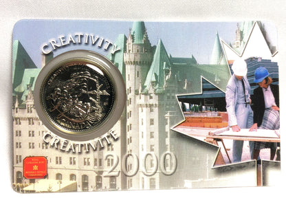 2000 Canadian .25 Cent Quarter: Real Coin Displayed on a Plastic Collectable Card: "CREATIVITY"