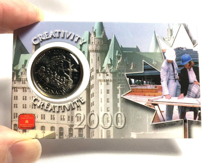 2000 Canadian .25 Cent Quarter: Real Coin Displayed on a Plastic Collectable Card: "CREATIVITY"