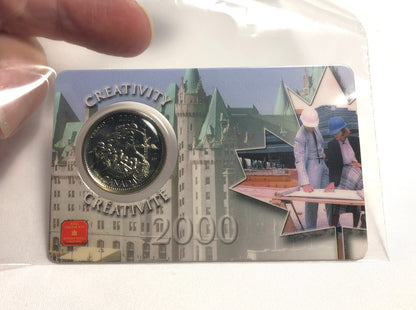 2000 Canadian .25 Cent Quarter: Real Coin Displayed on a Plastic Collectable Card: "CREATIVITY"