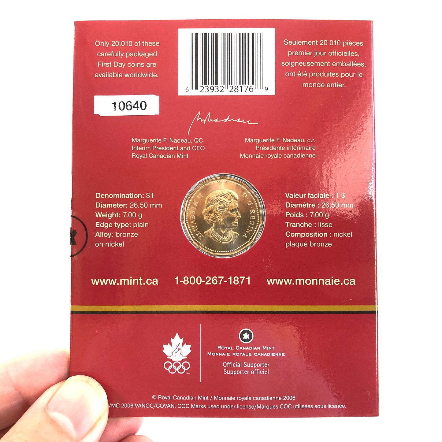 2006 CANADIAN LUCKY $1 LOONIE OFFICIAL FIRST DAY COIN, in Original Presentation Folder!